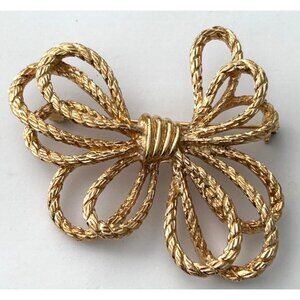 Vintage Sarah Coventry Gold-Tone Textured Rope Bow Brooch Pin